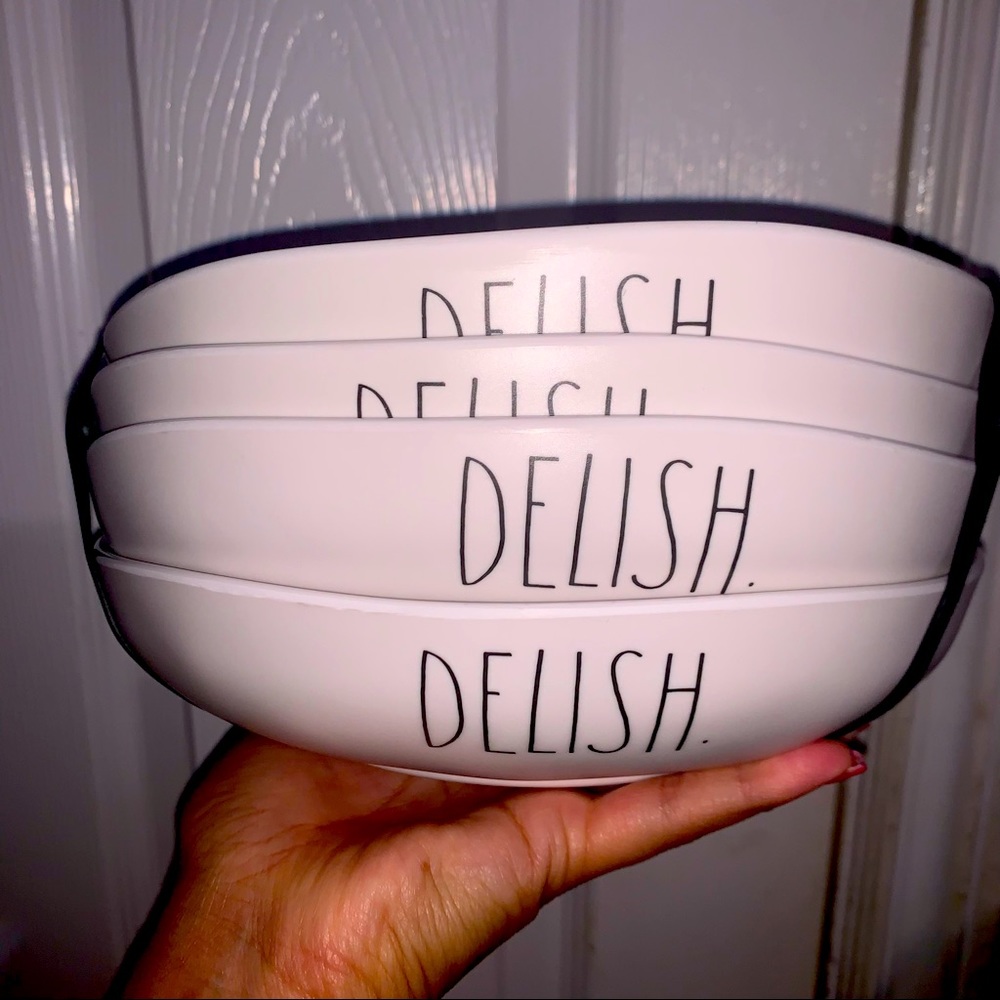 Rae Dunn DELISH. Melamine Dinner Bowls NEW Set of 4